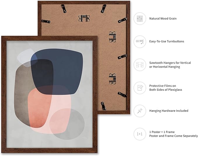 Monem Art Pastel Abstract Organic Shapes Print - Scandinavian Minimalist Art Poster - Wall Decor for Living Room, Bedroom or Office - 8x10 Brown Framed Wall Art by Mareike Bohmer