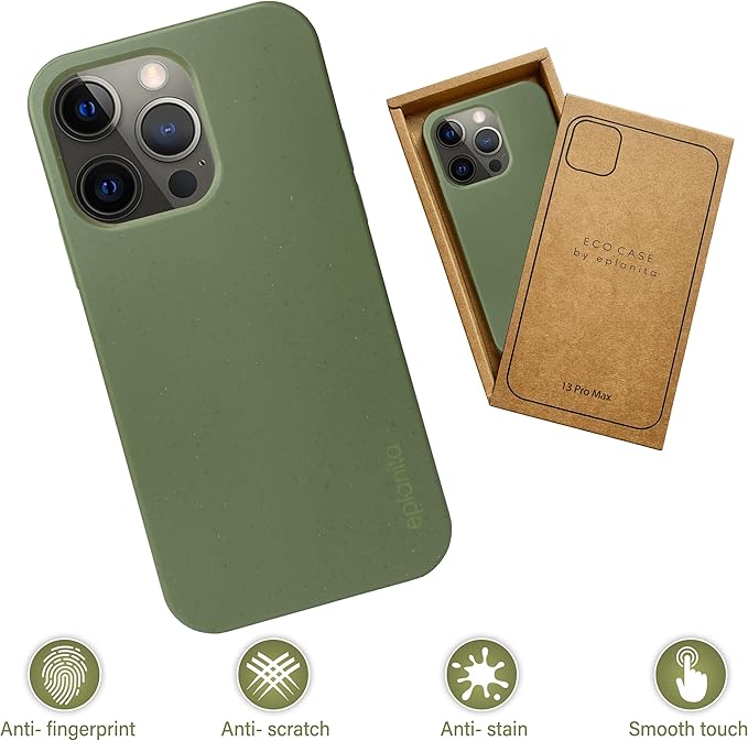 eplanita Eco Mobile Phone Case Compatible with iPhone 13, Plant Fiber, Drop Protection Cover, Durable and Sustainable (for iPhone 13 Pro Max, Khaki)
