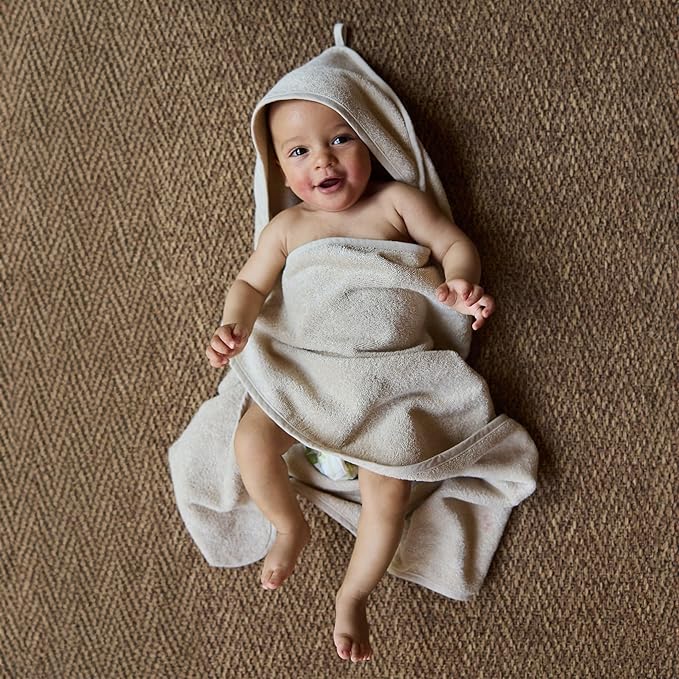 Hooded Baby Towels – 100% Organic Cotton Baby Bath Towels – Baby Boy and Girl Newborn Essentials - Super-Soft and Absorbent. (Fog)