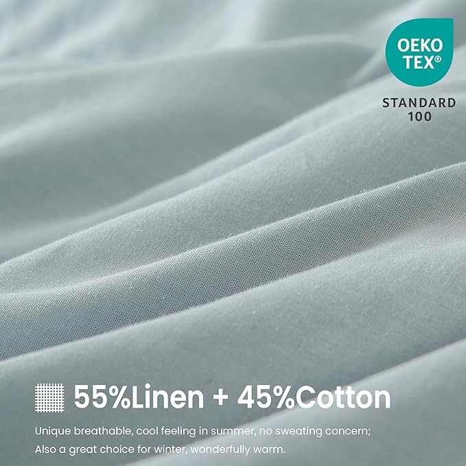 FALUCA French Linen Blend Duvet Cover Set 3Pcs King (104"x92") - Soft, Breathable, Cooling Farmhouse Bedding for Hot Sleeper (King, Dusty Blue)