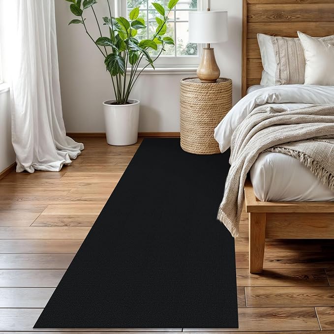 EARTHALL Washable Runner Rug 3x8 Ft Non Slip Runners for Hallways Wide Cotton Rubber Backed Kitchen Runner Braided Indoor Floor Carpet for Entryway, Hallway, Kitchen, Bedroom, Black/Grey
