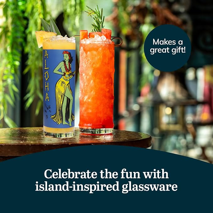 Libbey Tiki Bamboo Highball Drinking Glasses Set of 4, Iconic 16 Oz Tall Cocktail Glasses, Modern Drinking Glass Cups for Backyard and Summer Parties