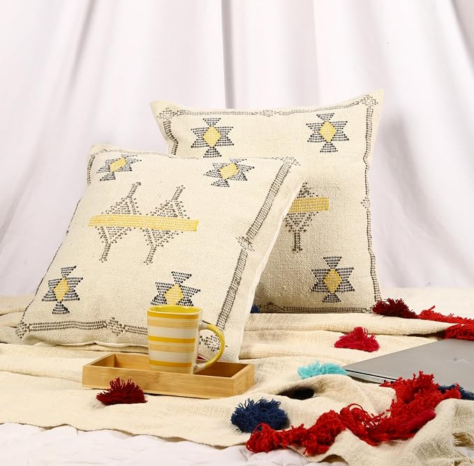 Trade Star 100% Cotton Throw Pillow Covers Set of 2 Cotton Cushion Covers Handloomed Rug Decorative Cushion Cases Designer Square Pillow Shams Handwoven Pillowcase 18x18 Inches