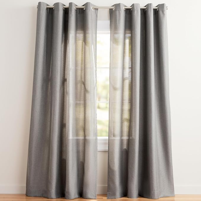 Exclusive Home Loha Linen Grommet Top Curtain Panel Pair, 54"x108", Black Pearl