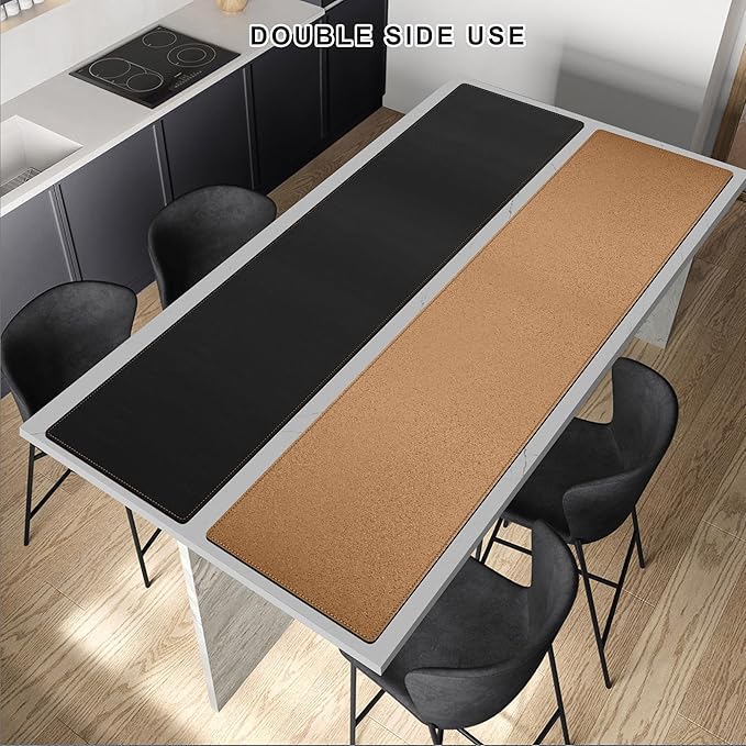 MAIDERN 70.8”x 15.7” Leather Desk Pad, Large Desk Mat, Cork & Leather Large Mouse pad for Desk, Waterproof Computer Desk Pad for Gaming Home Office (Black)