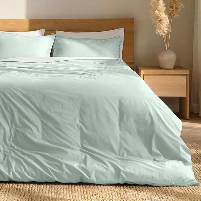 Bare Home 100% Organic Cotton King Duvet Cover Set - Crisp Percale Weave - Lightweight & Breathable - Cooling Duvet Cover Set (King, Willow)