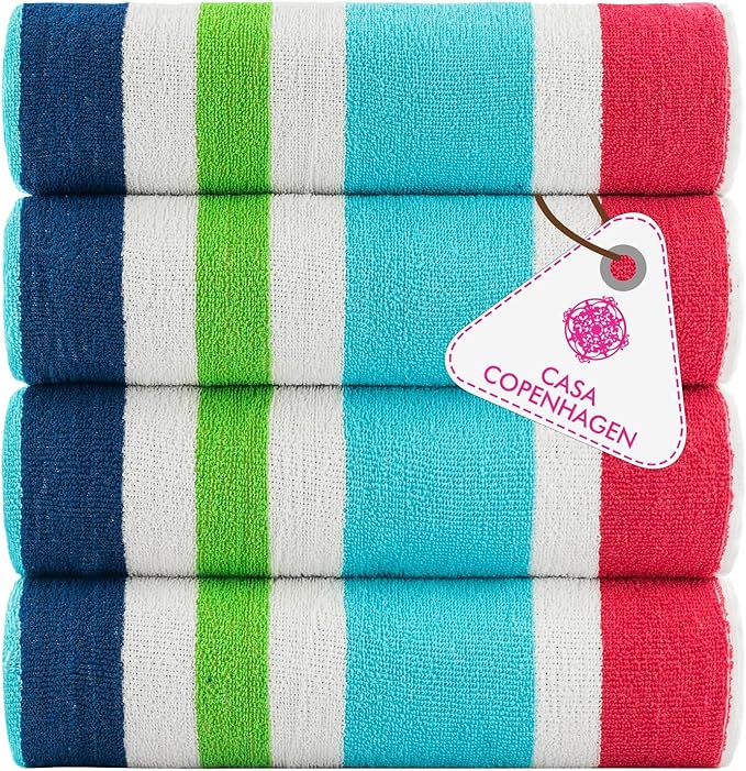 CASA COPENHAGEN Monaco Beach Towels Designed in Denmark Rough and Tough, Quick Dry, for Pool, Bath & Shower 30x60 inches 4 Pieces Cotton Beach Bath Towels Set - Rainbow Pink