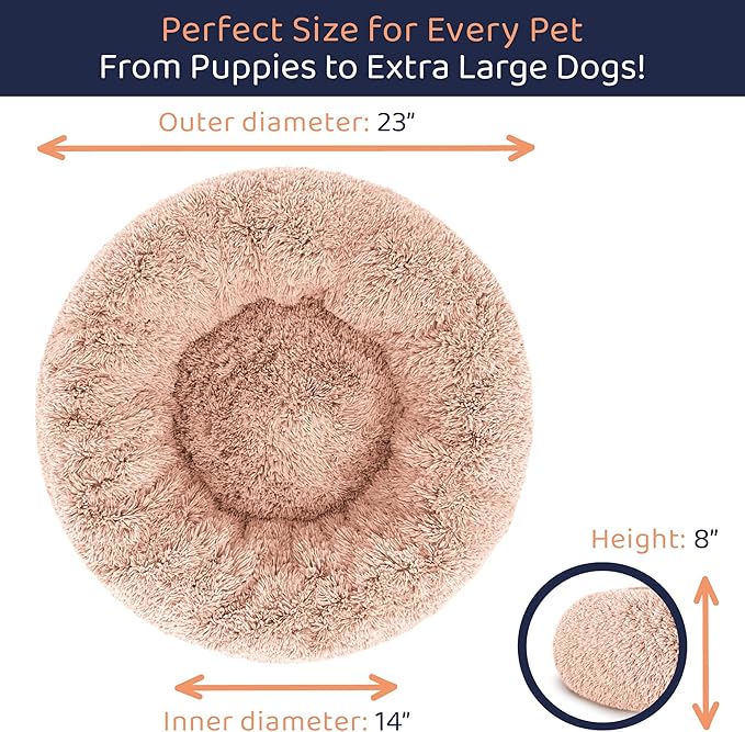 Petloox Donut Dog Bed - Premium Comfort for Anxiety Relief - Fluffy & Calming Design with Ultra-Plush Support | Cozy Round Dog Bed with Super Soft Circle Style (Pink, Small)