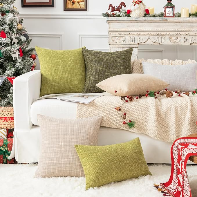 Kevin Textile Textural Faux Linen Throw Cushion Pillow Covers Shams for Couch, Invisible Zipper, 55x55CM (Set of 2, Cream Beige)