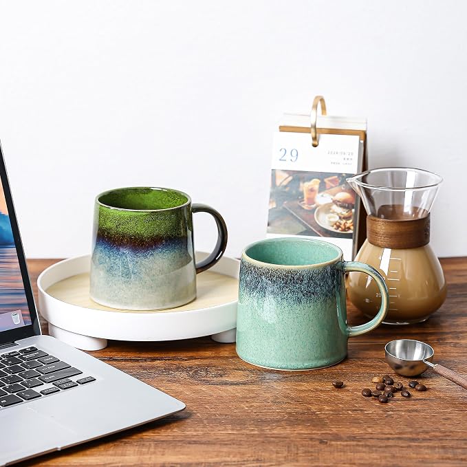 Large Ceramic Coffee Mugs, 20 oz Handmade Pottery Mug, Big Tea Cups with Handle for Office and Home, Dishwasher and Microwave Safe (Light Green)