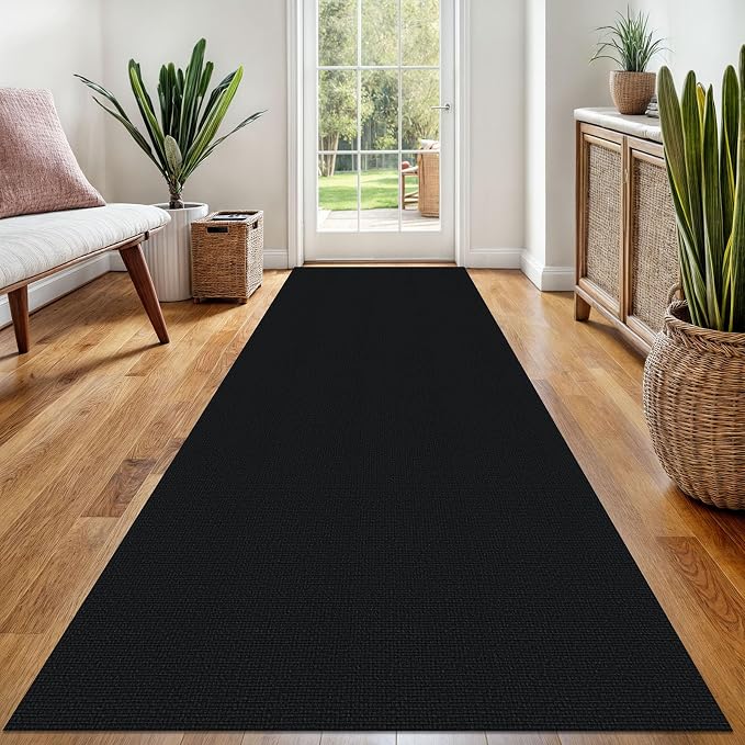 EARTHALL Washable Runner Rug 3x8 Ft Non Slip Runners for Hallways Wide Cotton Rubber Backed Kitchen Runner Braided Indoor Floor Carpet for Entryway, Hallway, Kitchen, Bedroom, Black/Grey