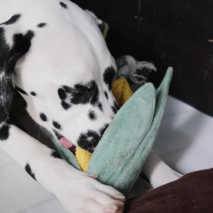 Green Sheep Interactive Plush Dog Toy, No Stuffing Squeaky Toy with Recycled Cotton Rope for Medium to Large Dogs, Corn