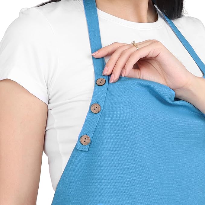 2 Pack Kitchen Apron Waterdrop Resistant Cotton Apron with adjustable Aprons for Women with Pockets 9 Color option Cooking Apron Light Blue (Light Blue)