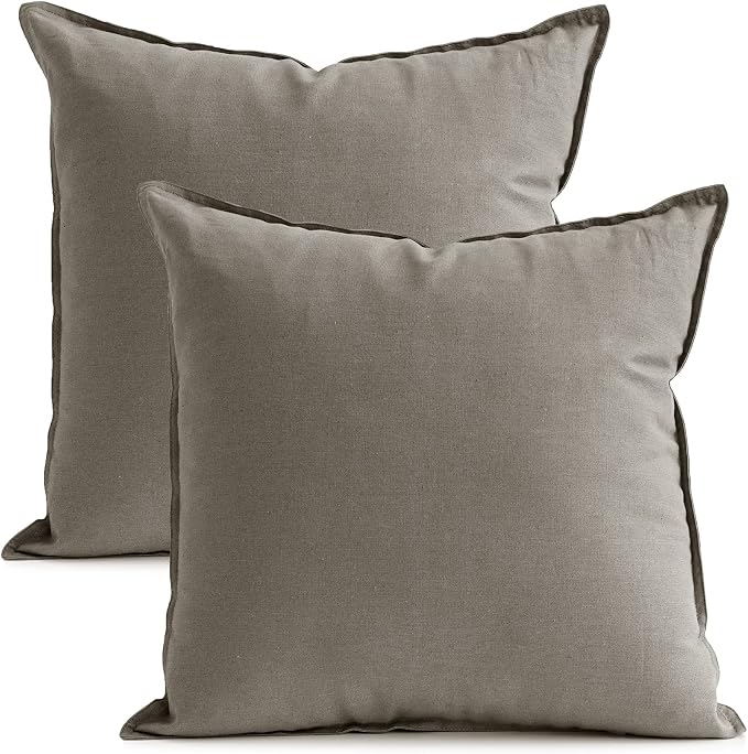 Jeanerlor Set of 2 Decorative 26"x26" Cotton Linen Chair Throw Pillow Case Green for Sofa Durable Classy, Comfortable Cushion Cover for Coffee Shop/Bar (65 x 65cm) Gray