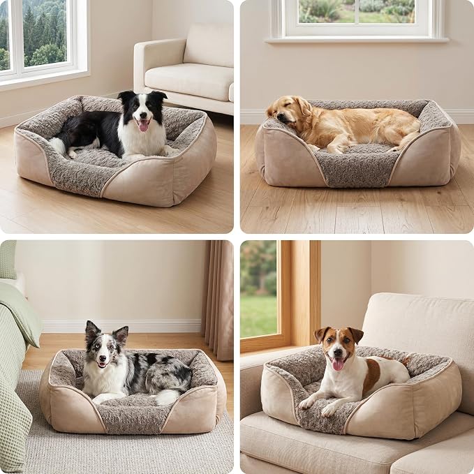 INVENHO X-Large Dog Bed for Large Medium Small Dogs Rectangle Washable Dog Bed, Orthopedic Dog Bed, Soft Calming Sleeping Puppy Bed Durable Pet Cuddler with Anti-Slip Bottom XL(35"x25"x10")