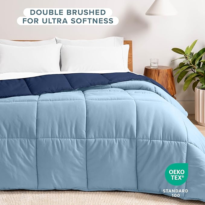 Bare Home Full Comforter - Reversible Colors - Goose Down Alternative - Ultra-Soft - Premium 1800 Series - All Season Warmth - Bedding Comforter (Full, Dark Blue/Light Blue)