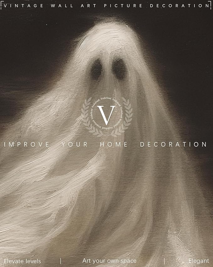 Vodefoad Vintage Cute Ghosts Decor Halloween Painting Spooky Silhouette Ghost Haunted House Art Victorian Ghost Posters Pictures for Living Room, Bedroom, Bathroom, halloween Room decor - 8x10 Inch Unframed