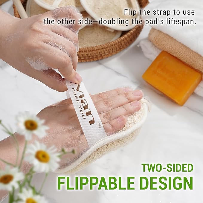 Vietnamese Natural Loofah Exfoliating Body Scrubber Pads, 100% Plant-Based Shower Luffa Sponge, Bath Loofah for Women Men (2, Pack of 2)