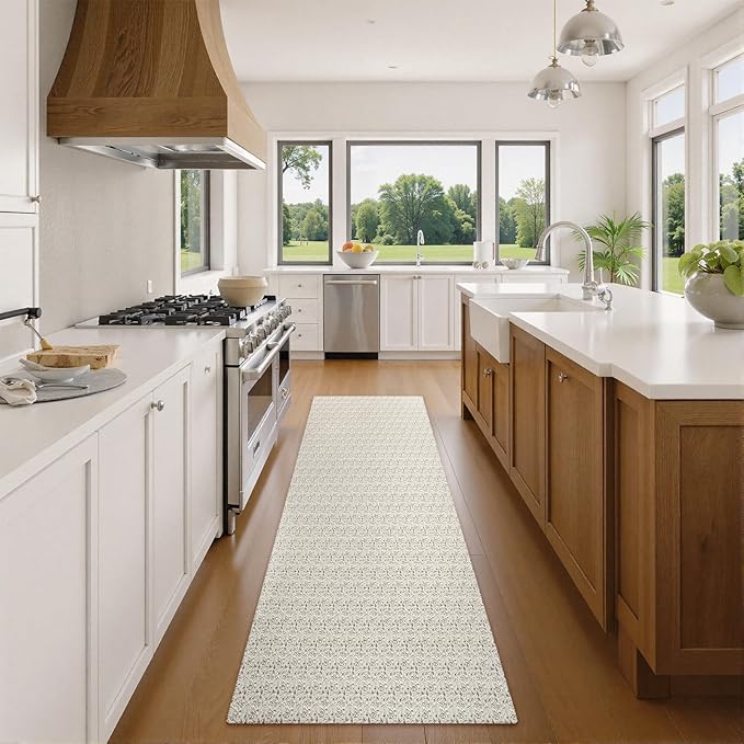 Collive 2x7 Runners Rug for Hallways, Washable Farmhouse Kitchen Runner Rug Boho Non Slip Low-Profile Indoor Entryway Rug, Tan Woven Cotton Bedroom Carpet for Bathroom Doorway