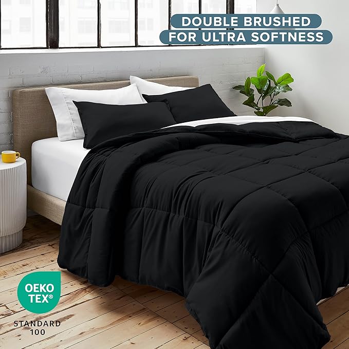 Bare Home Comforter Set - Ultra-Soft - Goose Down Alternative - Premium 1800 Series - All Season Warmth (King/Cal King, Black)