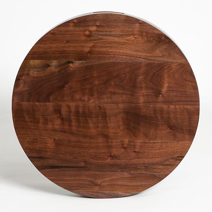 22 x 22 inches Round Ottoman Table Tray, Wooden Solid Black Walnut Circle Platter Decorative Serving Tray with Handle for Oversized Ottoman Home Breakfast in Bed Tea Coffee