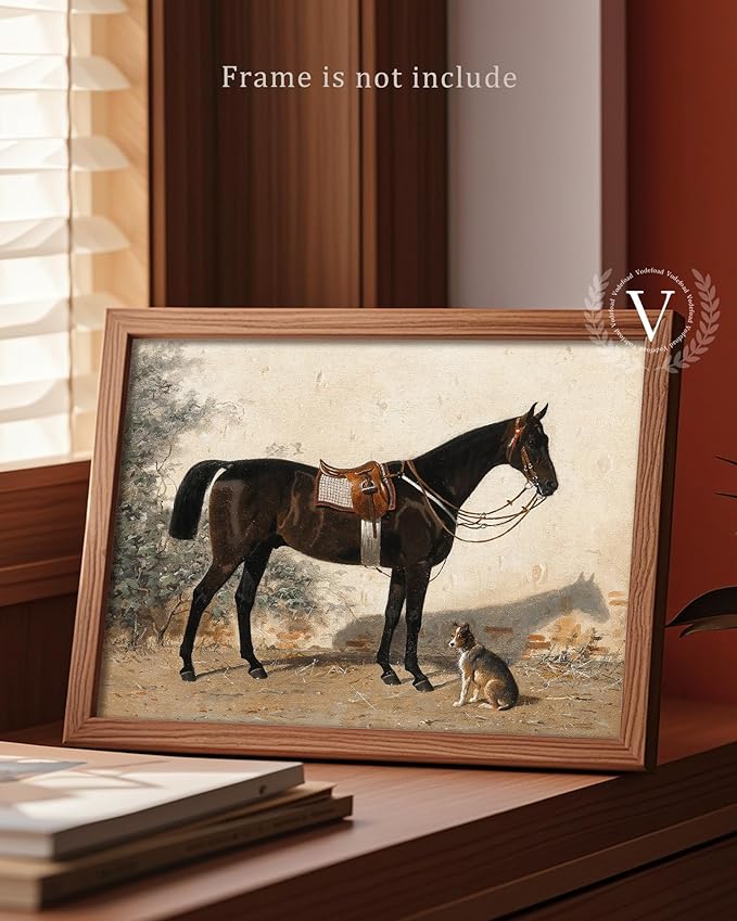 Vodefoad Retro Wall Art for Home Decor, Rustic Farmhouse Wall Decor Horse Canvas Artwork, Classical Animal Farm Aesthetic Picture Poster Equestrian Wall Art for Bathroom, Living Room, Desktop Wall Art decor - 8x10Inch Unframe