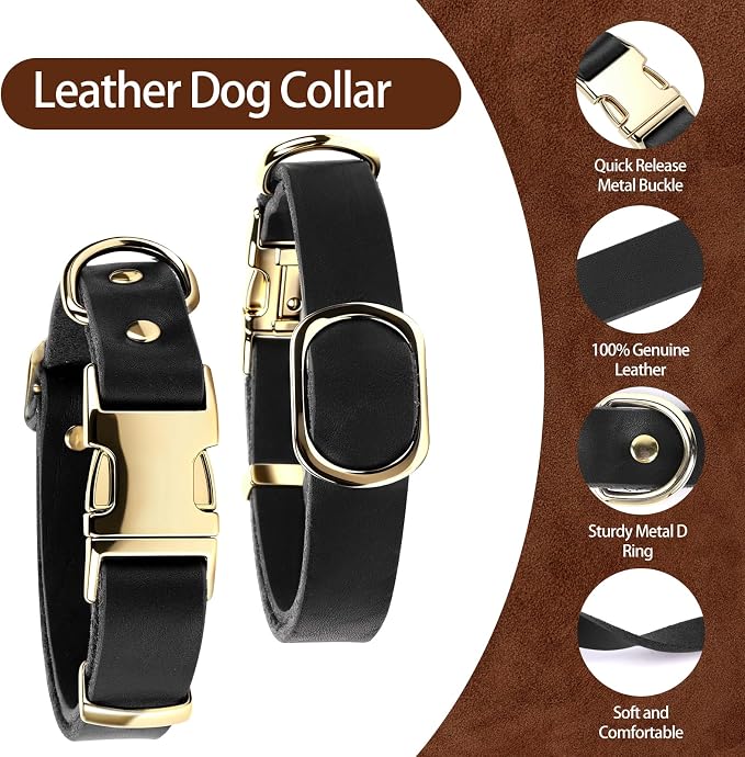 Leather Dog Collar and Leash Set, 6FT Heavy Duty Leather Training Leash with Adjustable Dog Collar, Soft and Durable Dogs Leashes and Collars Set for Small Medium Large Dogs (Black, M)