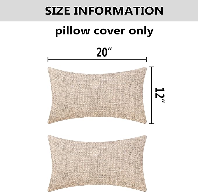 Home Brilliant Lined Linen Burlap Rectangular Accent Throw Pillow Covers Cushion Cover for Couch Bedroom, 12x20 inches, Set of 2, Light Linen