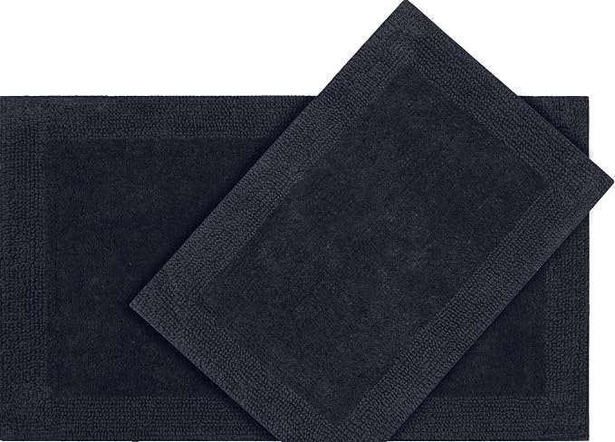 Bedding Craft 100% Cotton Bath Mat - Soft Hotel-Style Rectangular Bathroom Floor Rug - Plush, Water Absorbent Cloth Bathmat for Outside Bathtub/Shower, Machine Washable Cotton Bath Rug 21x34 Dk Grey