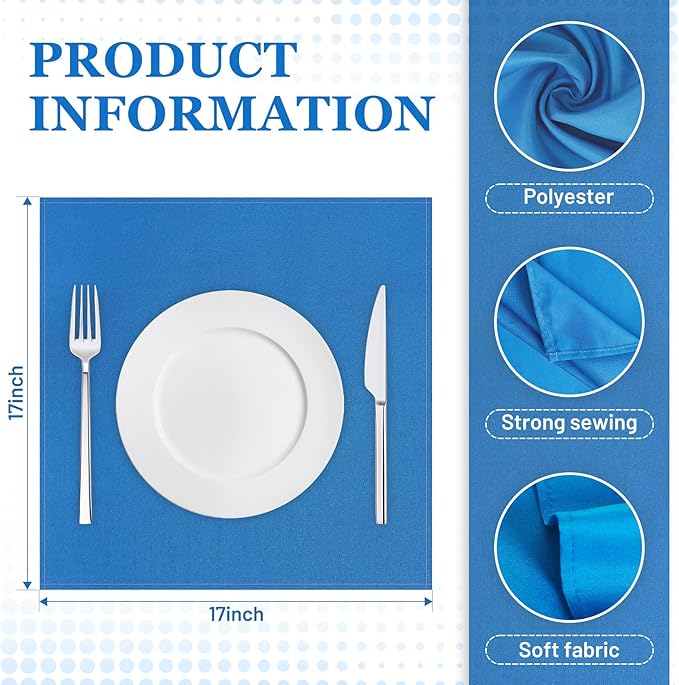 SuperO Set of 120 Cloth Napkins 17 x 17 Inch, Polyester Solid Washable Dinner Napkins with Hemmed Edges,Great for Restaurant, Wedding and Party(Mediterranean Blue)