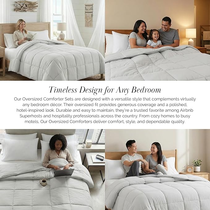 Southshore Fine Living, Inc. Hotel Quality Twin XL Comforter, Down Alternative Grey Comforter Twin Size, Fluffy Bedding Comforters for Dorm Room, Pet Hair Resistant Bedding, Light Grey Comforters