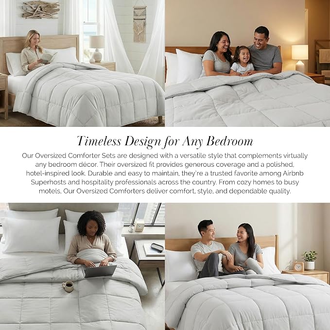 Southshore Fine Living, Inc. Queen / Full Comforters, Pet Hair Resistant Bedding, Down-Alternative Comforter Queen Size, Oversized Fluffy Bedding, Full Size Comforter Only, Light Grey Comforters
