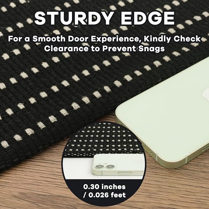 EARTHALL Washable Runner Rug 2x6 Ft Non Slip Runners for Hallways Cotton Rubber Backed Kitchen Runner Braided Indoor Floor Carpet Runners for Entryway, Hallway, Kitchen, Bedroom, Black/Cream