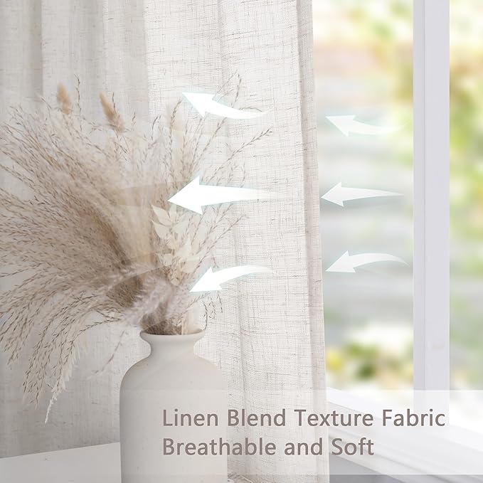 MYSKY HOME Linen Curtains for Living Room 1 Panel, Natural Semi Sheer Curtains & Drapes Light Filtering Farmhouse Country Boho Style Back Tab Draperies for Sliding Glass Door (Customsize, Linen)