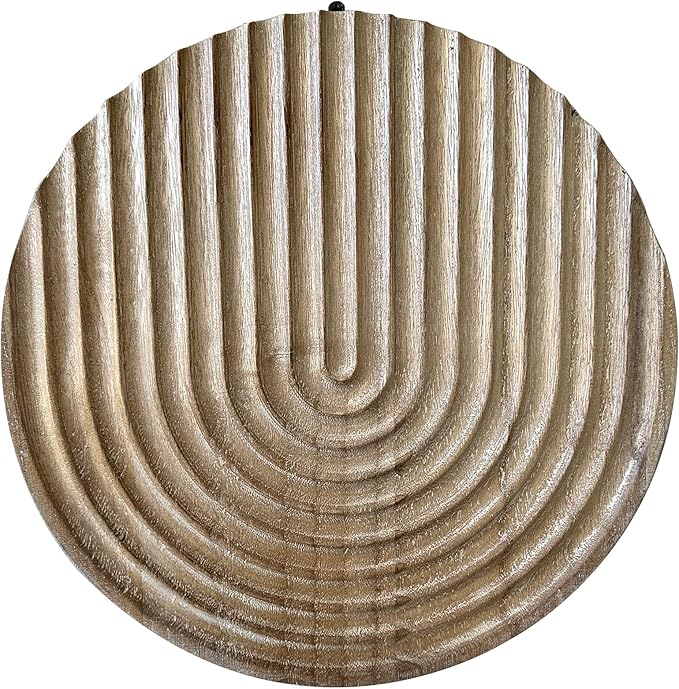 Musanpou Hand-carved Round Art Decor for Home and Living Room Wall Simple Wooden Farmhouse Wall Decor (Natural)
