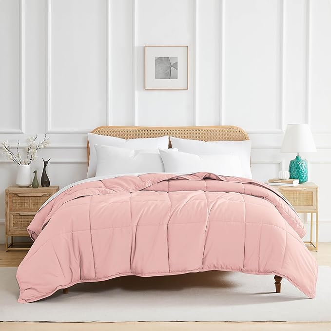 Southshore Fine Living, Inc. Twin Comforters, Oversized Bedding, Down-Alternative Pink Comforter Twin Size, Fluffy Comforter for Dorm Room, Pet Hair Resistant Bedding, Pastel Pink Comforters
