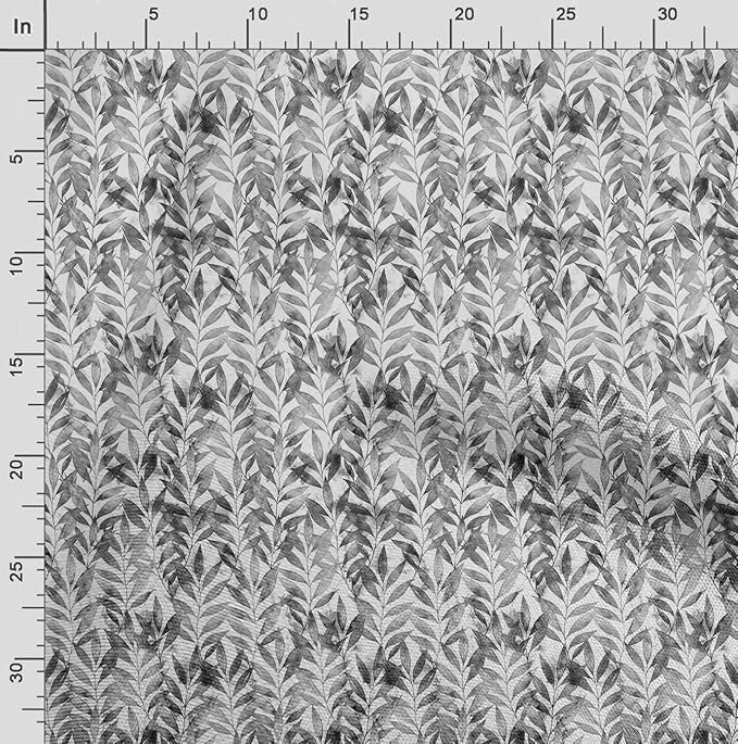 Soimoi Heavyweight Cotton Poplin Fabric Material, Gray - Leaves Printed - 42" Inch Width, Natural Cotton Material for Quilt Making, Dresses, Skirts, Pajamas, Pillowcases, Tablecloths, Kurtis, 1 Yard