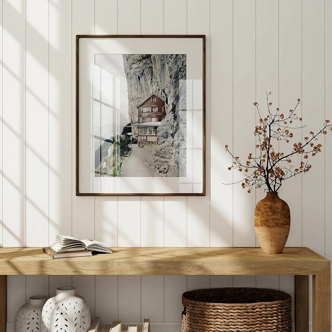 24x30 Poster Frame, USA-Sourced Walnut Wood Frame Wall Mounted, 24x30 Picture Frame with Real Glass, 24 x 30 Picture Frame Matted to 18x24 Photo for Vertical & Horizontal Hanging, 1 Pack
