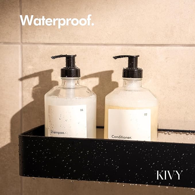 KIVY Glass Soap Dispenser Set [INCL. Waterproof Labels] - Glass Soap Dispenser with Pump - Hand Soap and Dish Soap Set - for Kitchen, Shower & Bathroom - Refillable (2X 16oz)