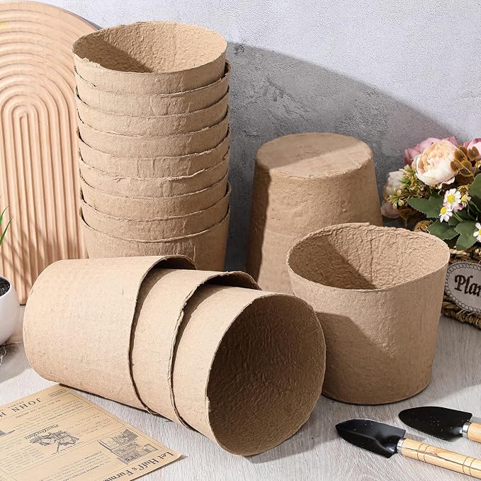 Karenhi 16 Pcs Peat Pots 6 Inch Biodegradable Organic Seed Starting Pots with Drainage Holes Round Nursery Plants for Vegetables, Herbs, Flowers Indoor Garden Germination