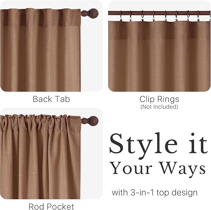 NICETOWN Terracotta Linen Curtains 84 inch Long 2 Panels Set, 55" Wide Thick Flax Linen Blend Organic Home Decor Rod Pocket & Back Tab with Light Filtering for Bedroom/Living Room