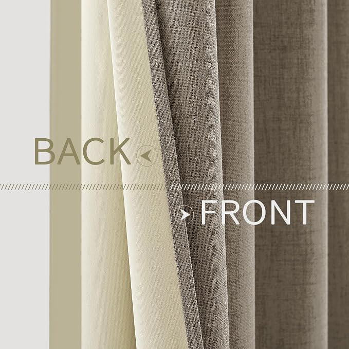 MIULEE 100% Blackout Linen Textured Curtains for Bedroom Solid Thermal Insulated Faux Linen Grommet Room Darkening Curtains & Drapes Luxury Decor for Living Room 52 x 90 Inch (2 Panels)
