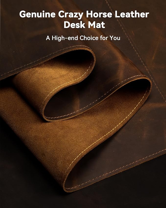 YSAGi Leather Desk Mat, 31.5"x15.8"Real Leather Desk Pad,2mm Thick Desk Blotter with Stiched line,Oil-Wax Feel Mouse pad and Self-Healing Laptop Pad for Home & Office(Classic Dark Brown)