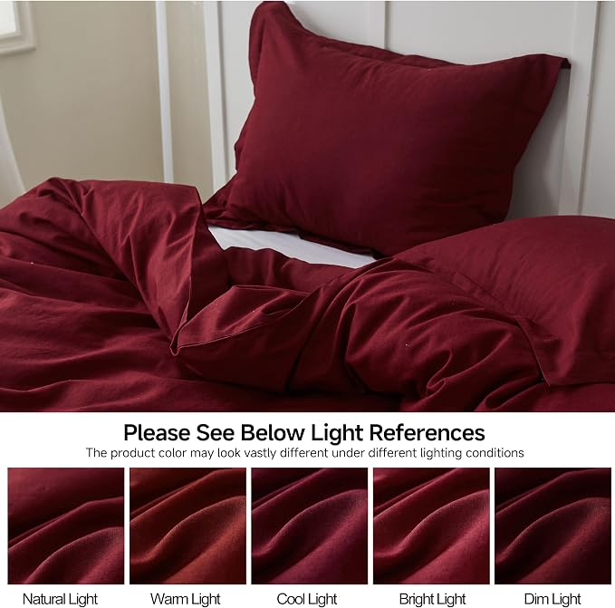 Simple&Opulence French Linen Duvet Cover Set 104"x 92"- 3 Pieces (1 Comforter Cover,2 Pillowcases)-Natural Flax Cotton Blend-Solid Color Breathable Farmhouse Bedding-Burgundy, King