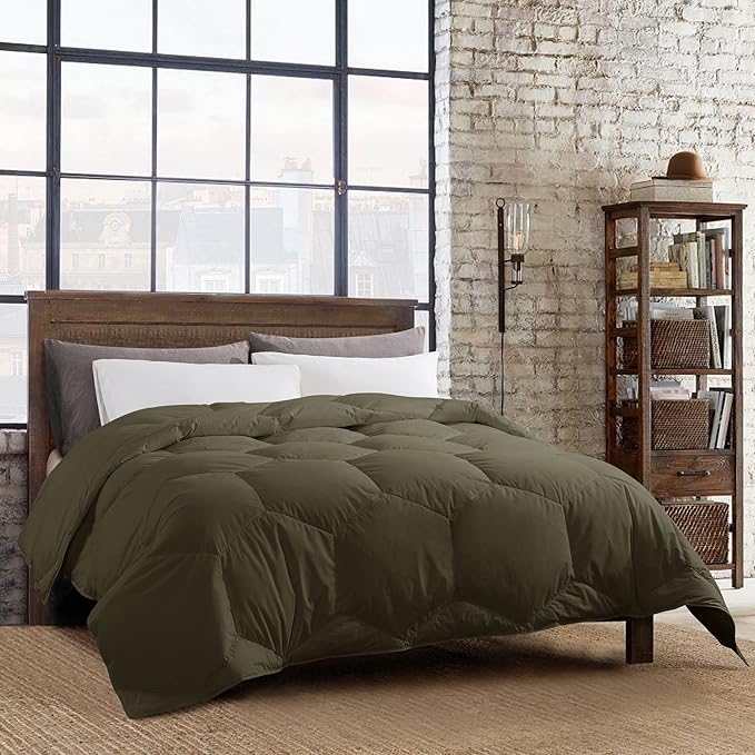 Feather and Loom Honeycomb Stitch Down Alternative All Season Comforter - Soft and Easy Care Microfiber Cover, Hypoallergenic High Loft Fiber Fill, Machine Washable | Color: Olive | Size: Twin