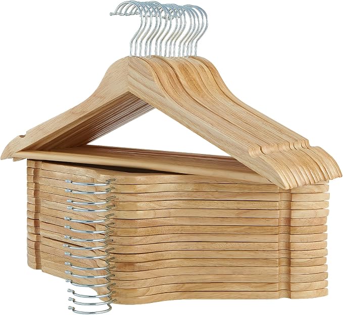 Solid Wooden Hangers 30 Pack, Wood Suit Hangers with Extra Smooth Finish, Precisely Cut Notches & Chrome Swivel Hook, Wooden Clothes Hangers for Shirt Coat Jacket Dress, Natural