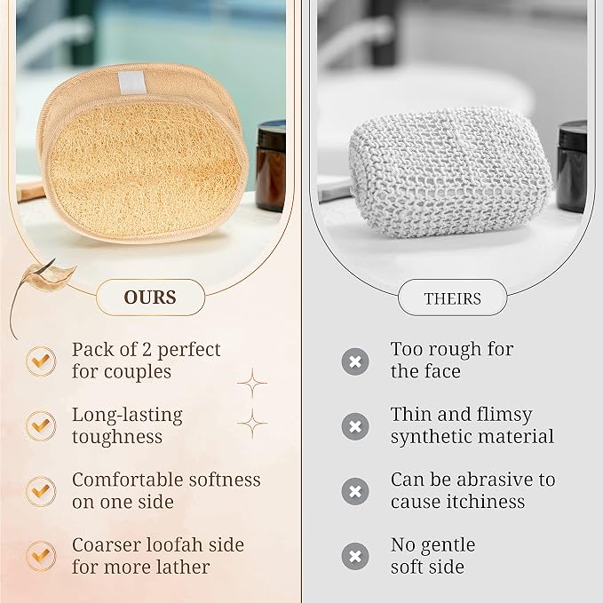 SERRENTO Loofah Body Scrubber, Natural Luffa Shower Sponge, 2 Count