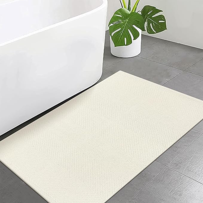 LEEVAN Small Bathroom Rug, 2' x 3' Washable Woven Entryway Rug Low Profile, White/Beige Reversible Front Door Mat, Farmhouse Kitchen Mat Modern Carpet for Bedroom/Porch/Back Door Decor