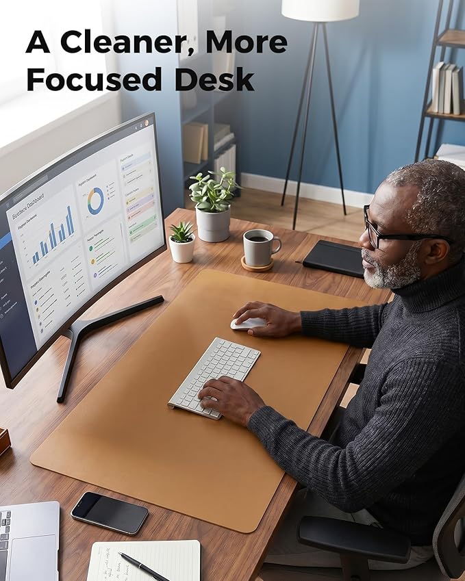 Aothia Cork Desk Mat - Dual-Sided XL PU Leather Desk Pad & Full Desk Protector, Large Waterproof Desktop Mat for Office & Gaming (47" x 23.6", Apricot)