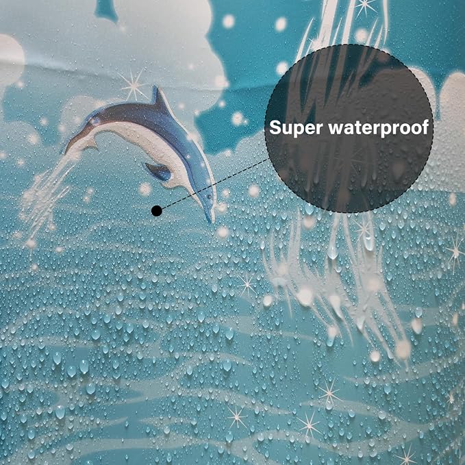 Plastic Shower Liner - Premium PEVA 6G Shower Curtain Liner with Rustproof Grommets and 3 Weighted Magnets, Waterproof Shower Curtain for Bathroom(Blue Dolphin, 72”*72”)